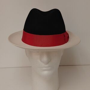 MEN'S MONTIQUE BLACK-WHITE 2 1/4" WIDE BRIM 100% WOOL FELT FEDORA HAT. H…